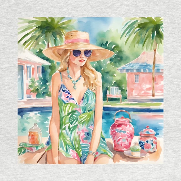 Girl in sunglasses at the swimming pool by SophieClimaArt